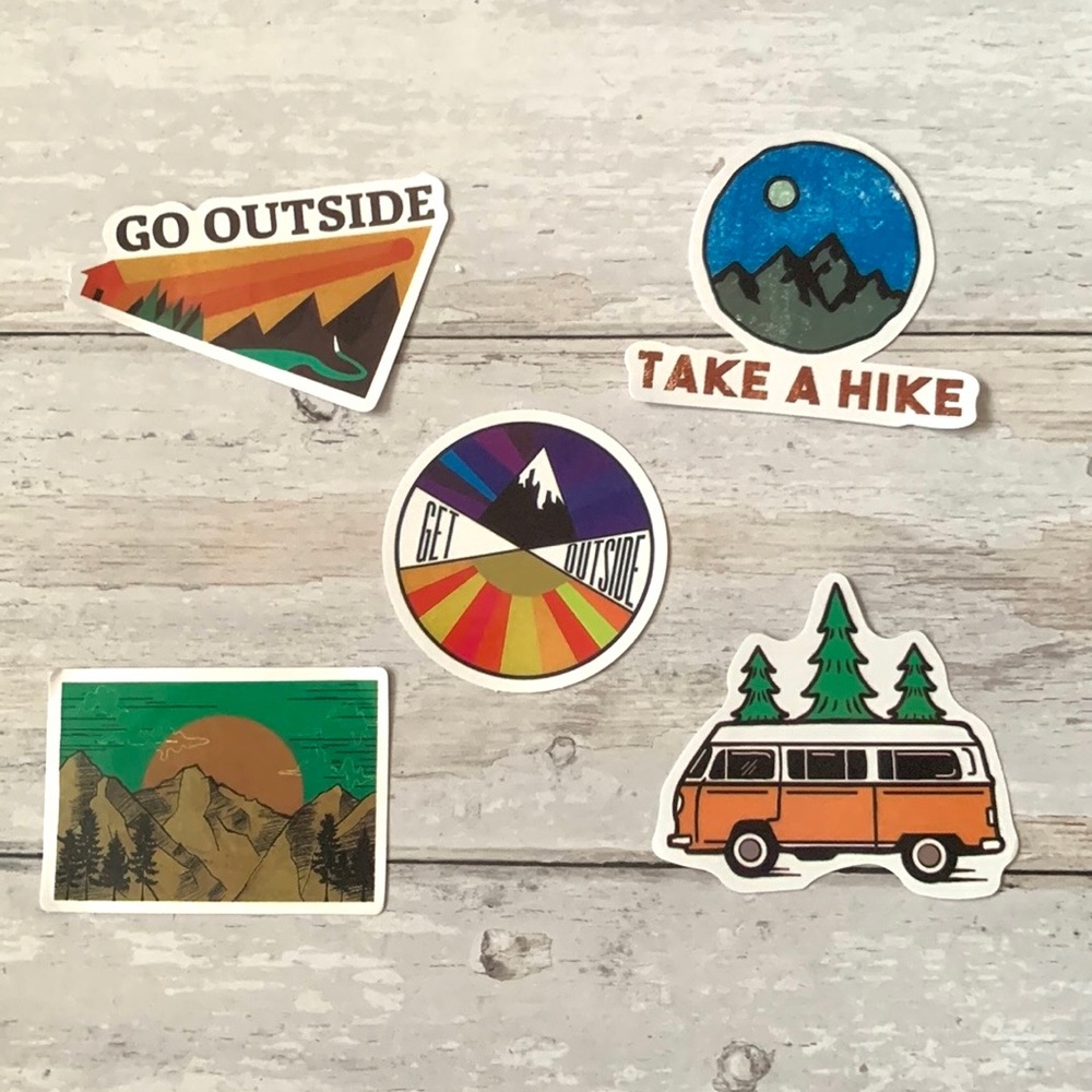 5pc Waterproof Stickers Outdoor Camping Mountains Hiking Car Waterbottle Sticker